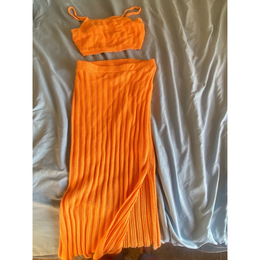 Vibrant Orange Knit Two-Piece Set